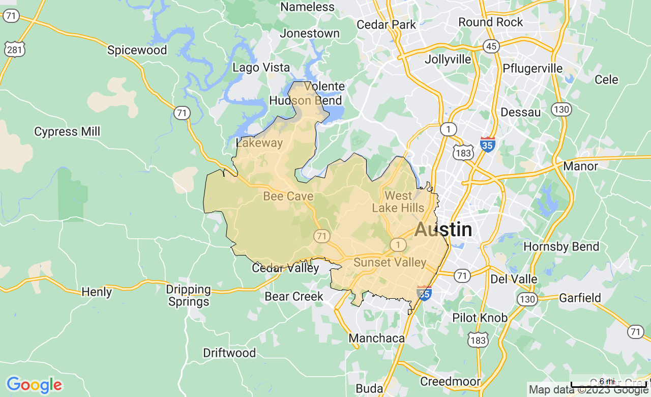 map of the Austin FirstLight Home Care Territory