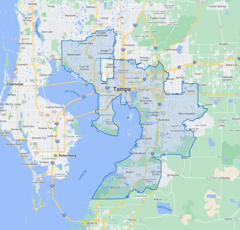Map of the Southern Hillsborough County area