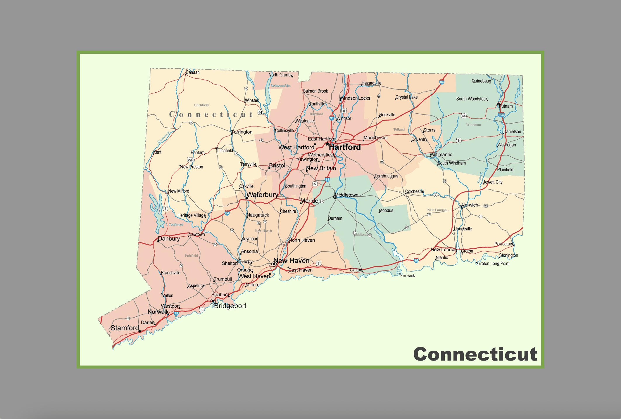 FLHC service map, showing the state of Connecticut