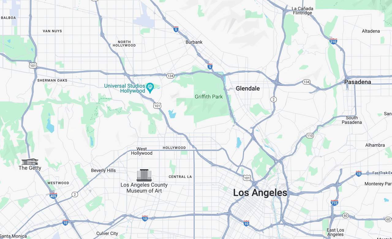 Map of the Greater Los Angeles Area, showing Burkbank, Glendale and Los Angeles