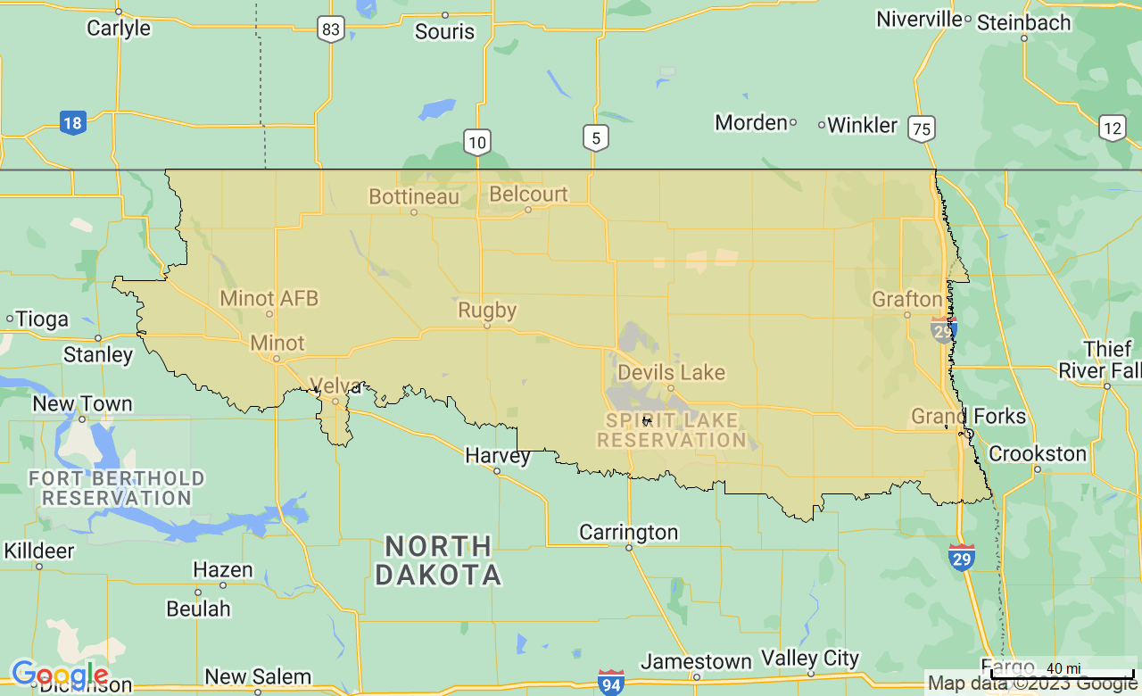 map of the North Dakota FirstLight Home Care Territory