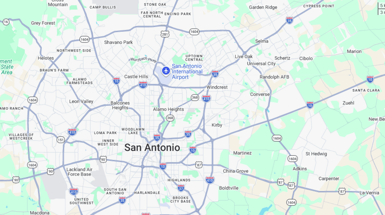 Map of the Central and North San Antonio area