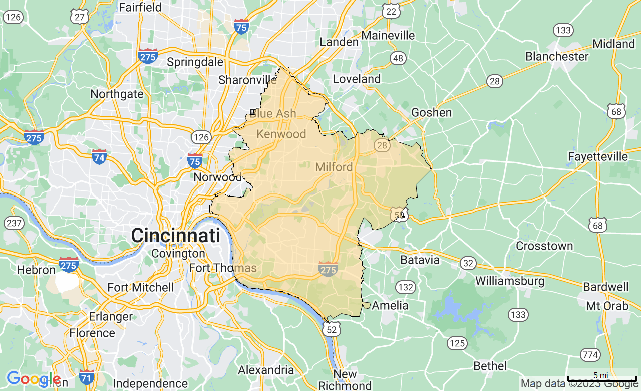 Map of the East Cincinnati, OH area