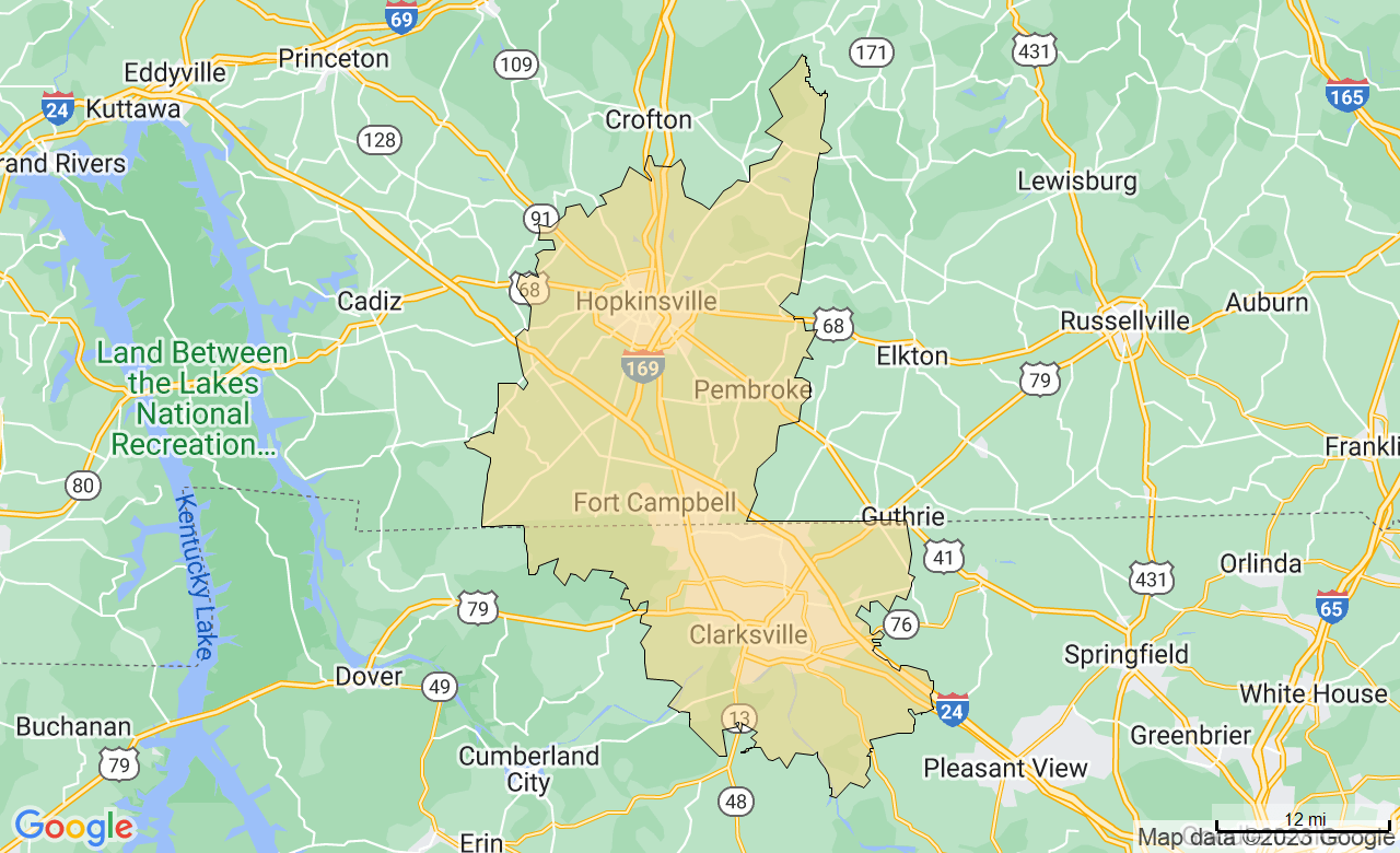 Map of the Clarksville, TN/Hopkinsville, KY area