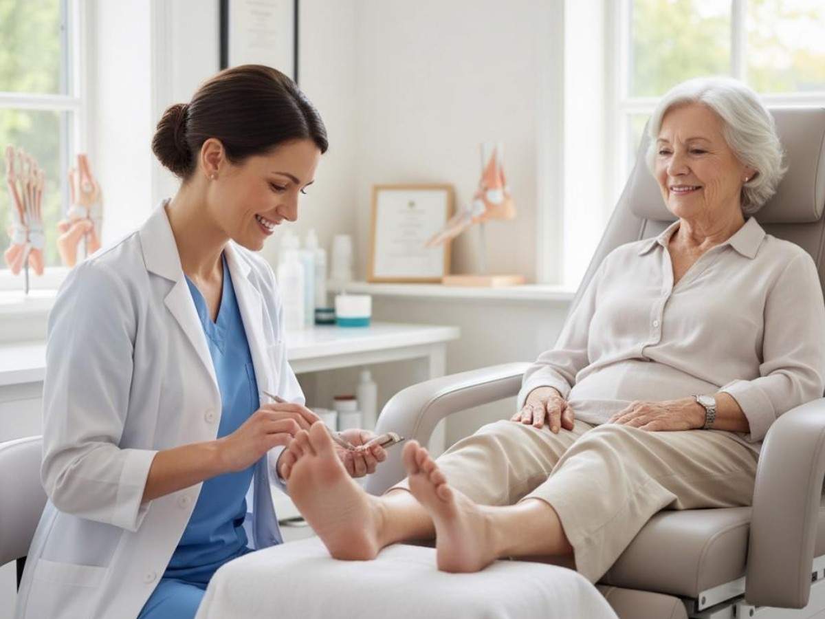 older woman getting her feet done by a specialist