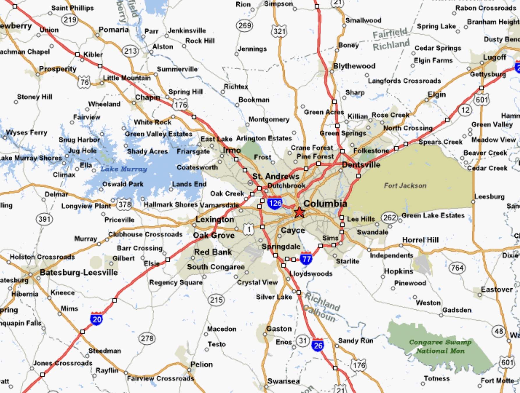 map showing the FLHC columbia service area