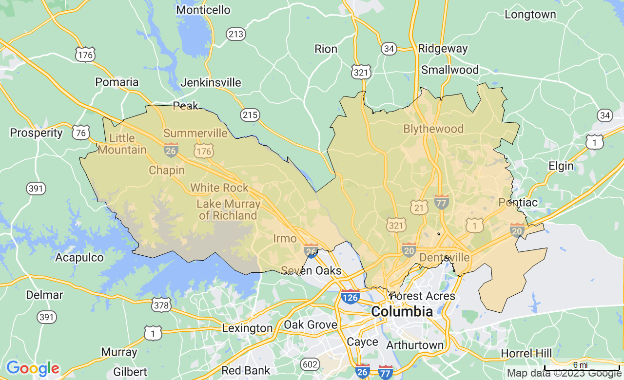 Map of the Columbia, SC area