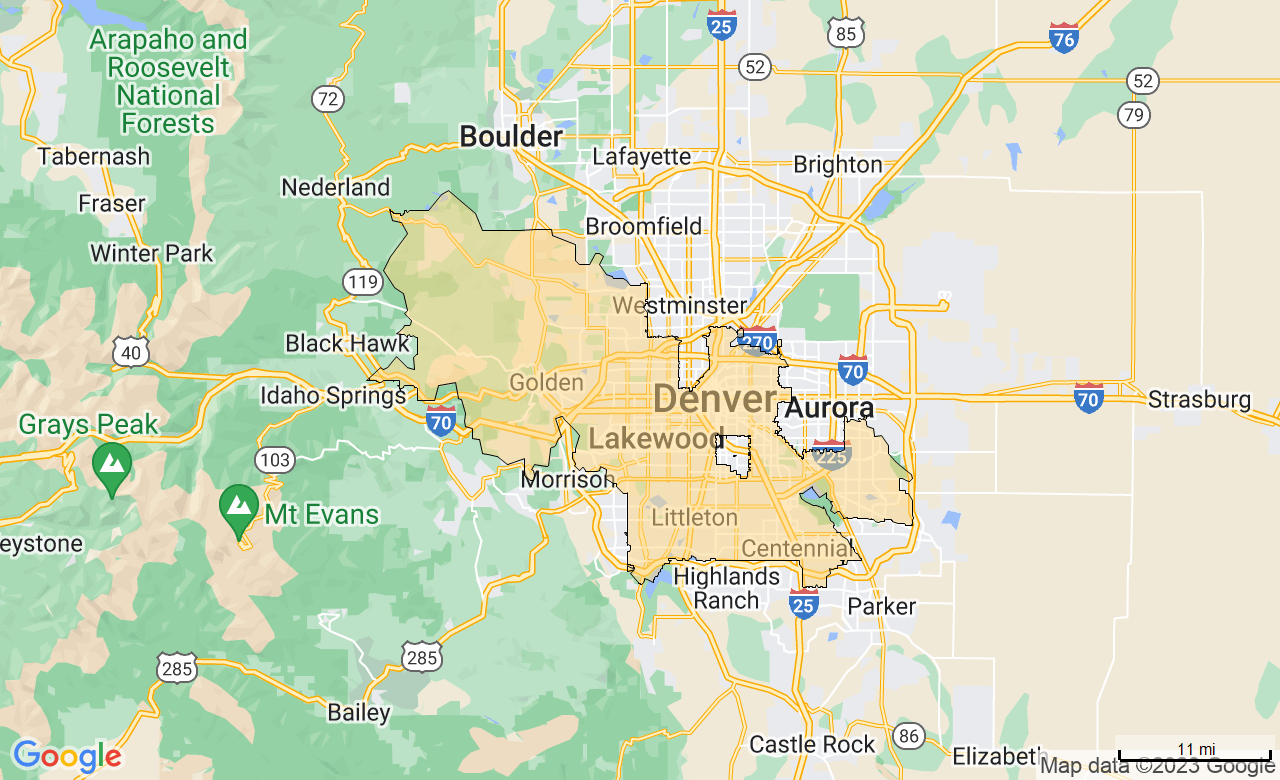 Map of the Central Denver, CO area