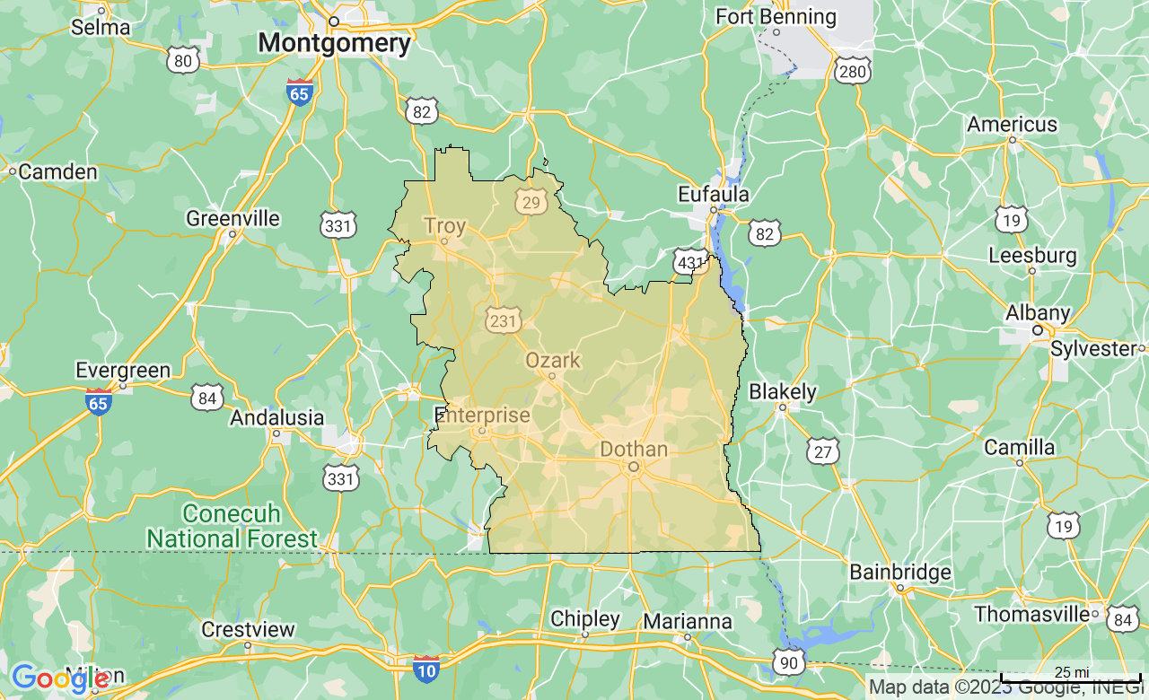 Map of the The Wiregrass area