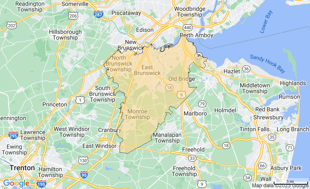 Map of the East Brunswick, NJ area