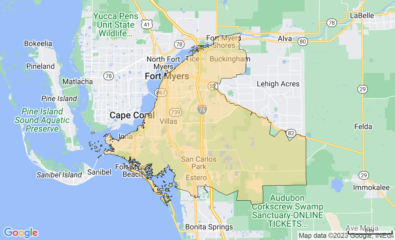 Map of the Fort Myers, FL area