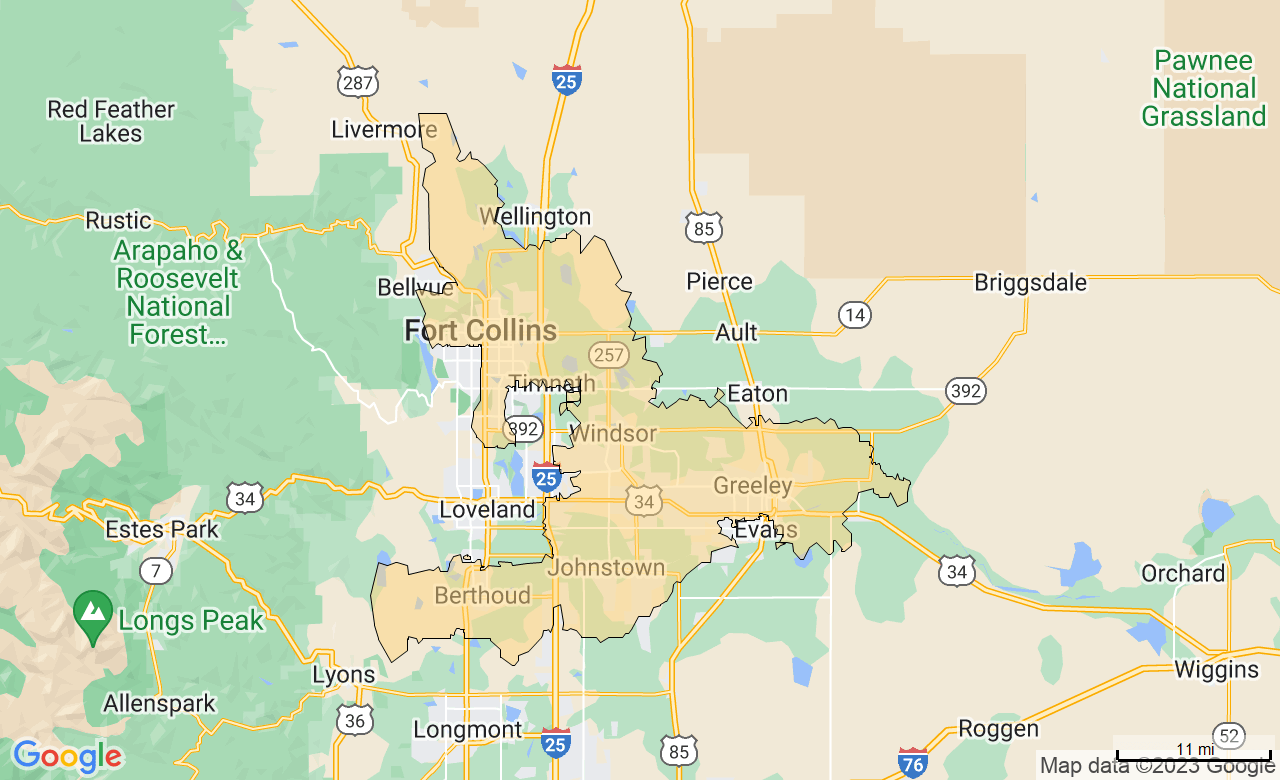 Map of the Fort Collins & Greeley, CO area
