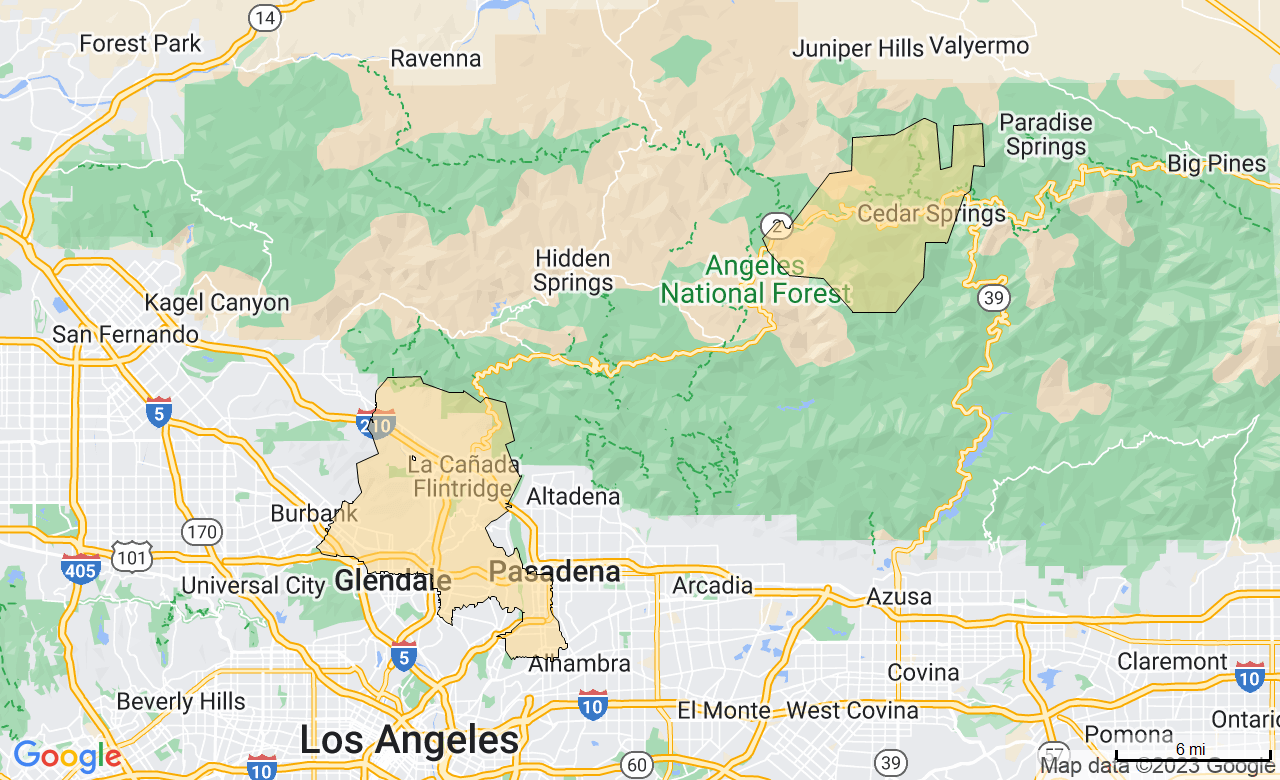 Map of the Glendale, CA area
