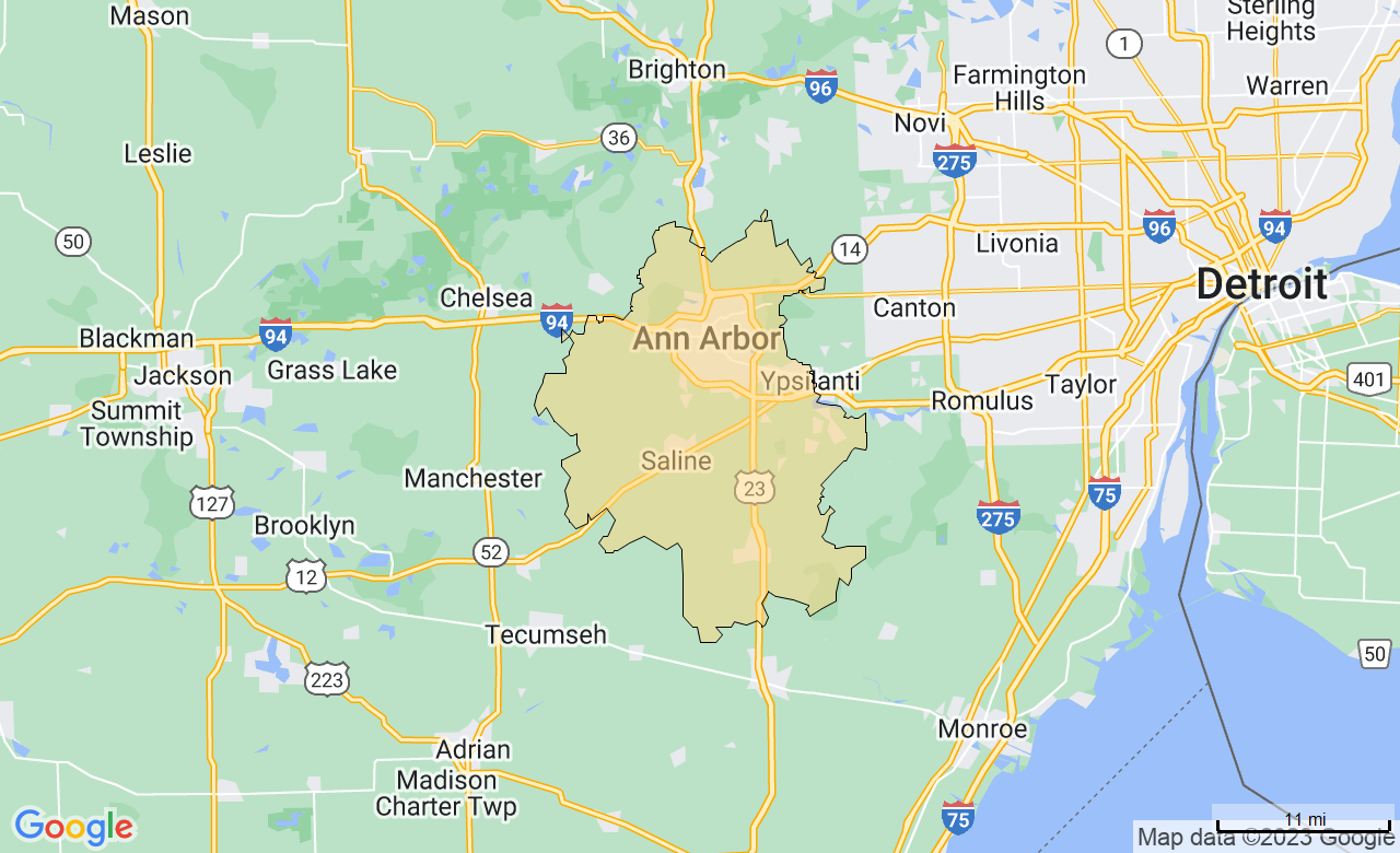 Map of the Greater Ann Arbor, MI area