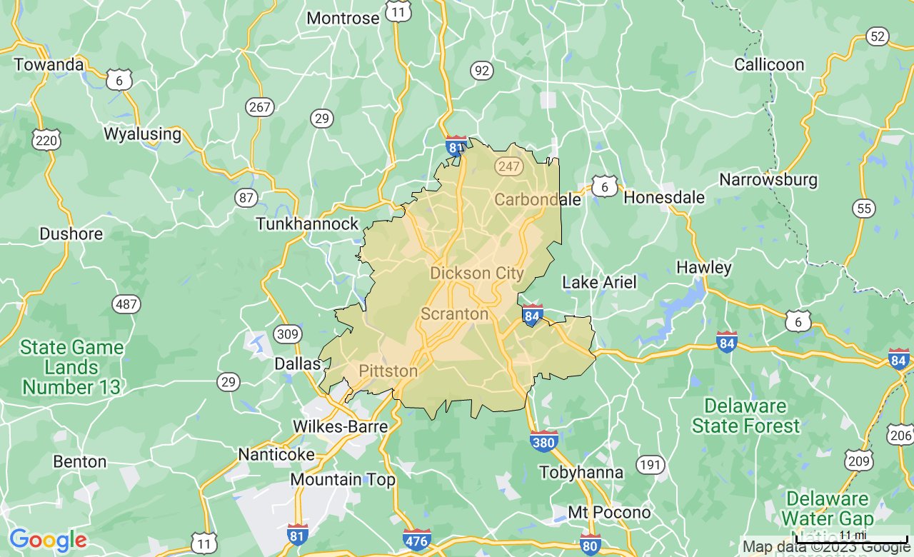 Map of the Greater Scranton, PA area