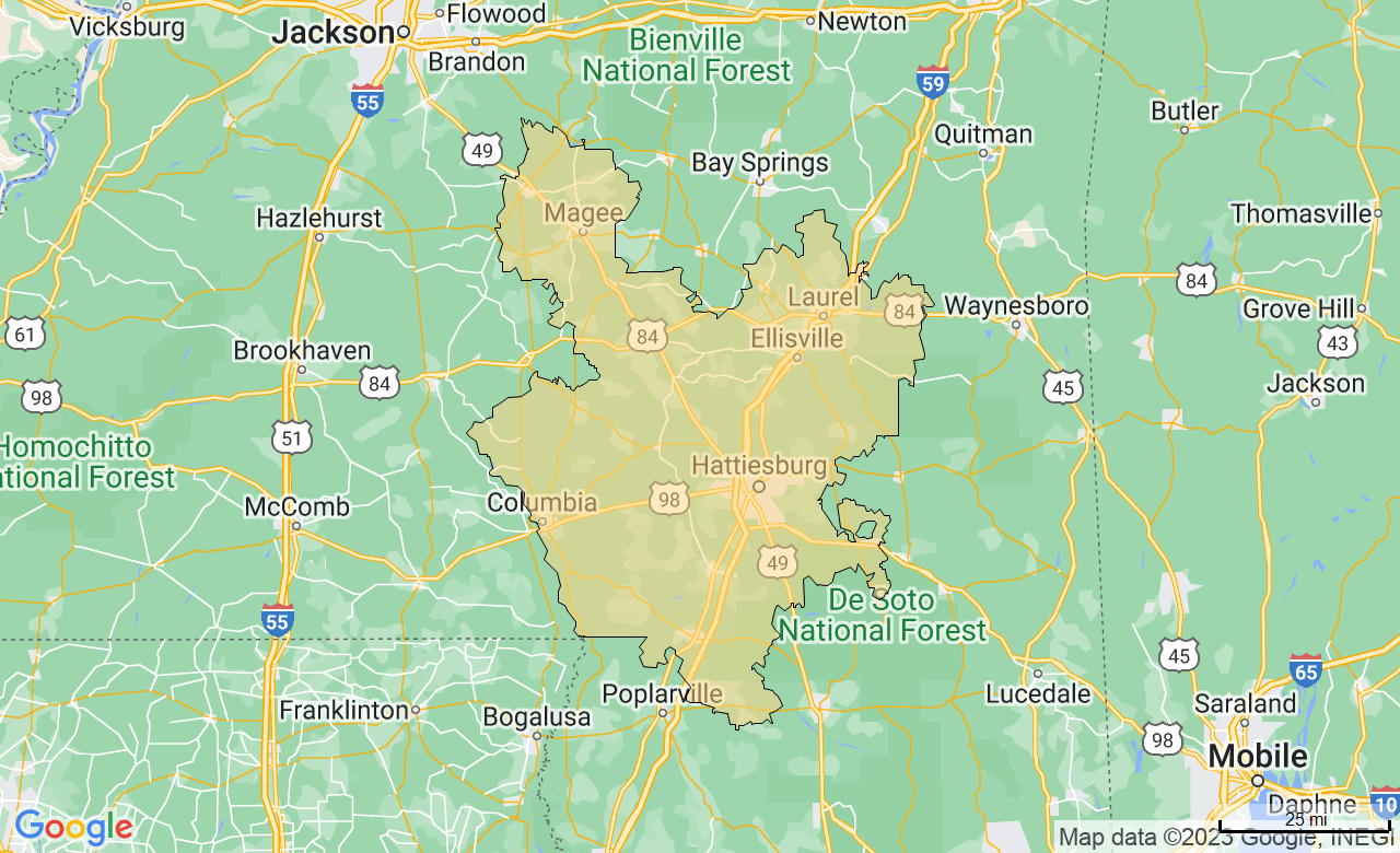 Map of the Hattiesburg, MS area