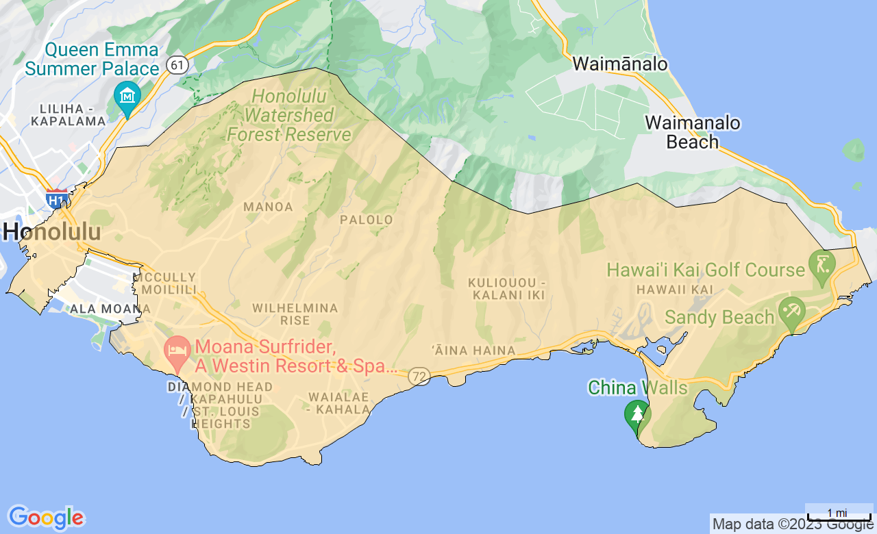 Map of the Honolulu, HI area