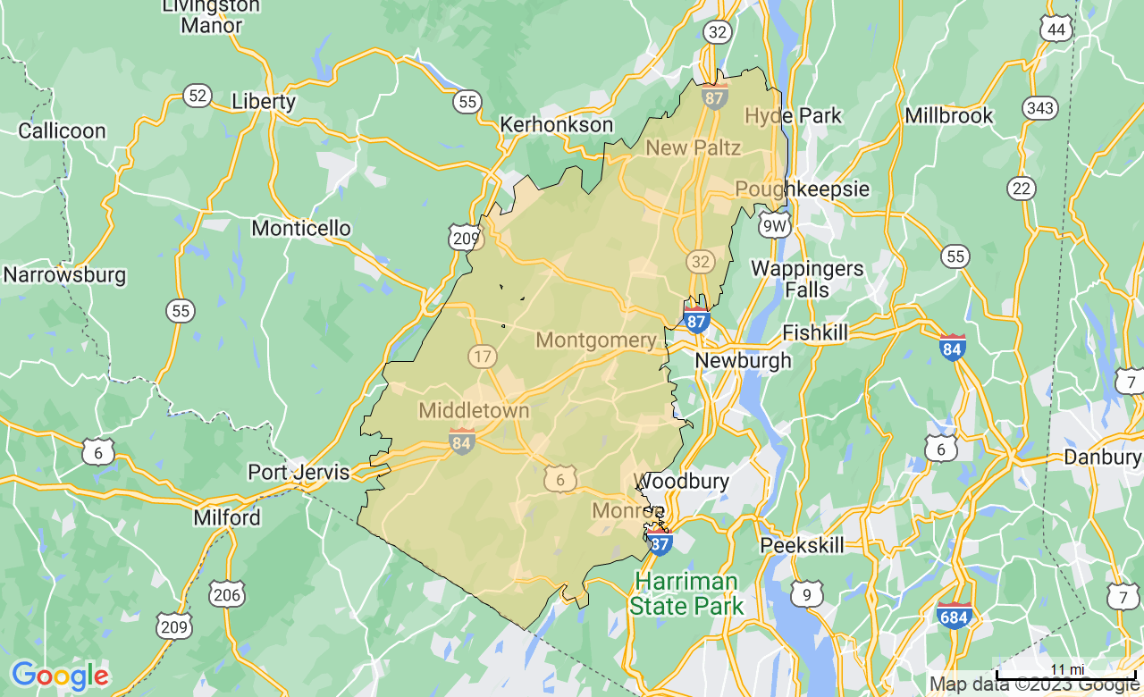 Map of the Hudson Valley, NY area