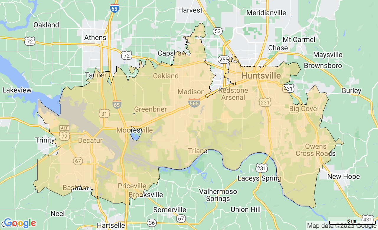 Map of the North Alabama area