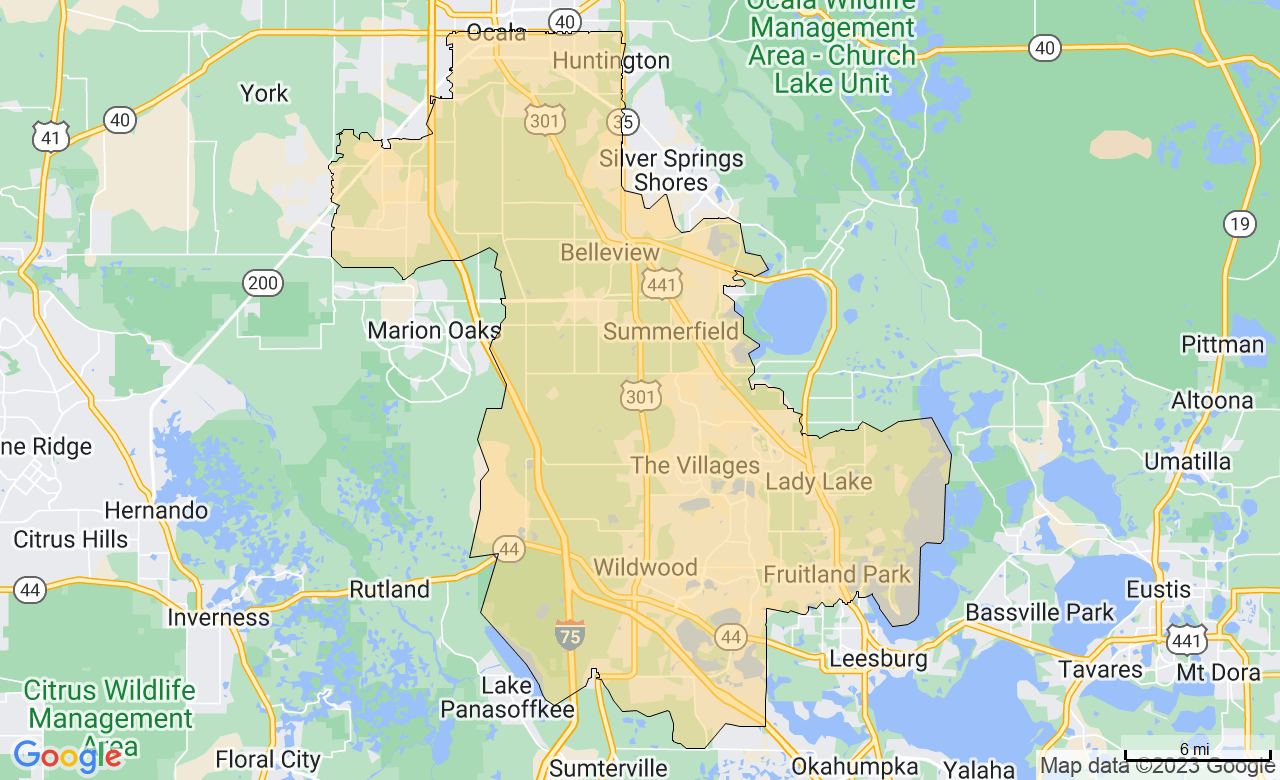 Map of the Lake, Sumter and Marion, FL area