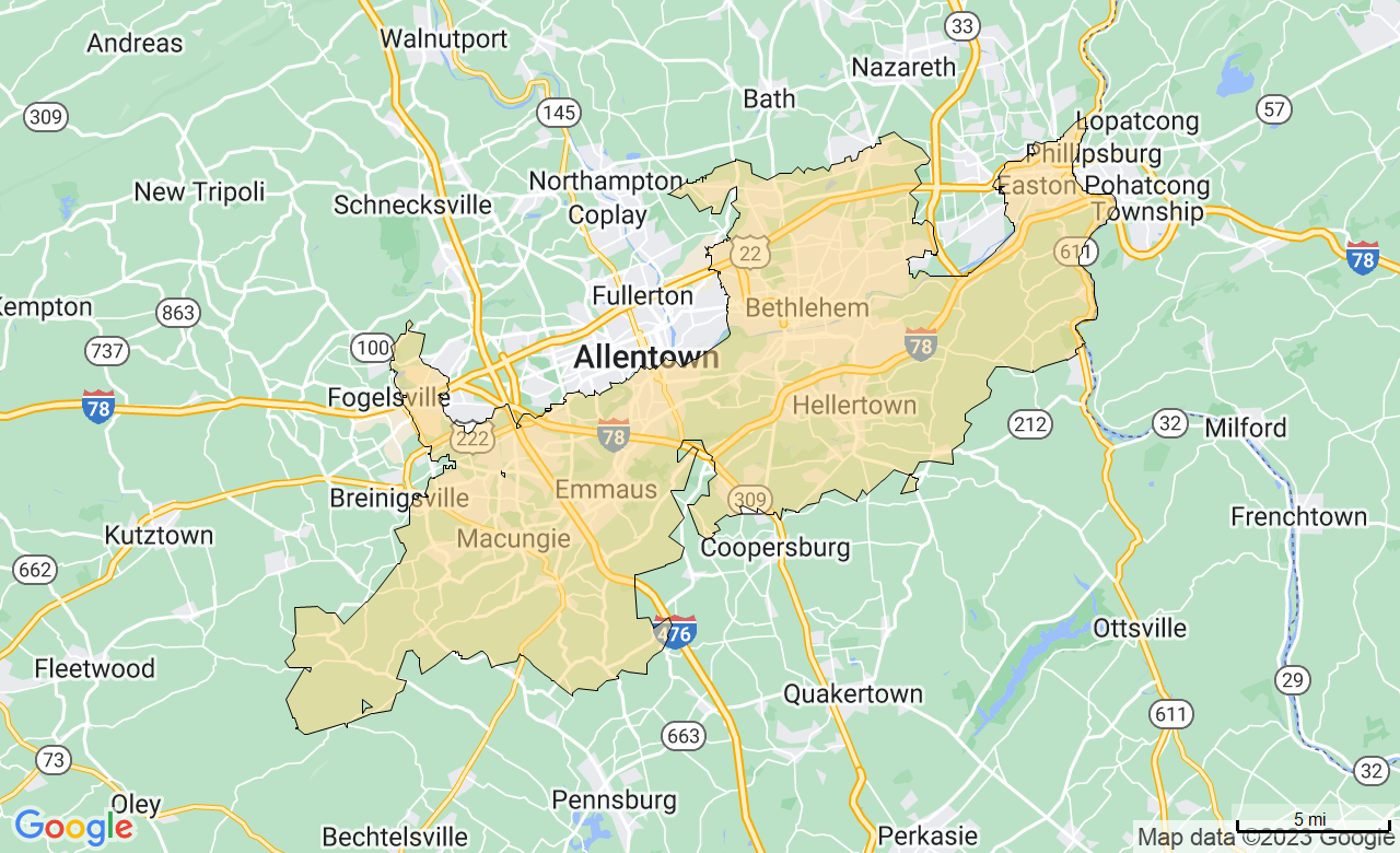 Map of the Lehigh Valley, PA area