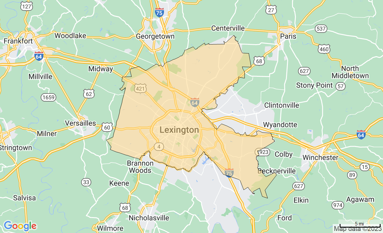 Map of the Lexington, KY area