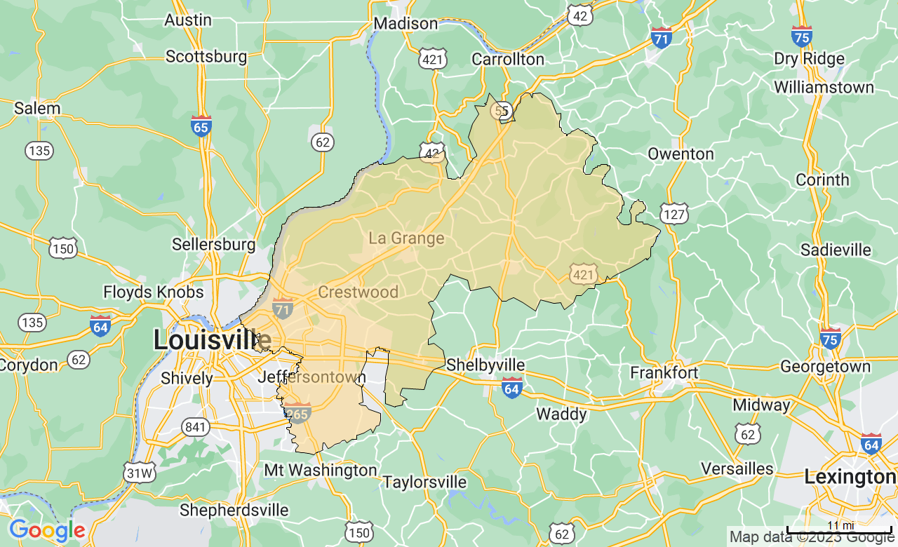 Map of the Louisville, KY area