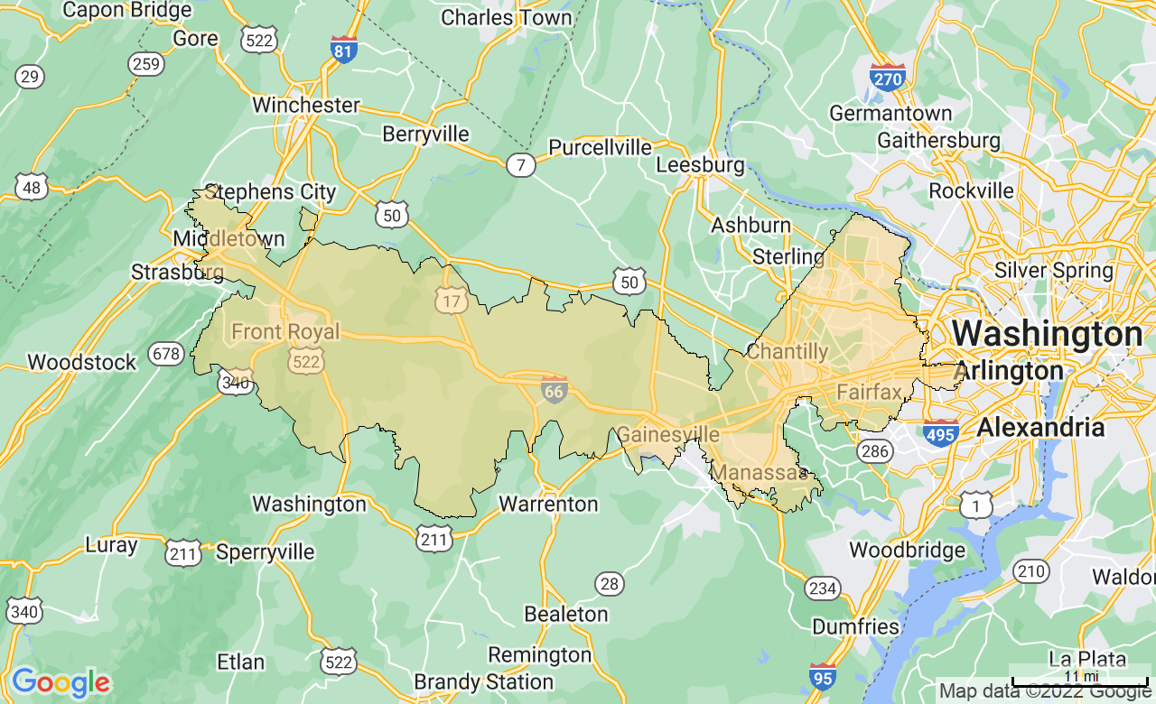 Map of the Fairfax, VA area