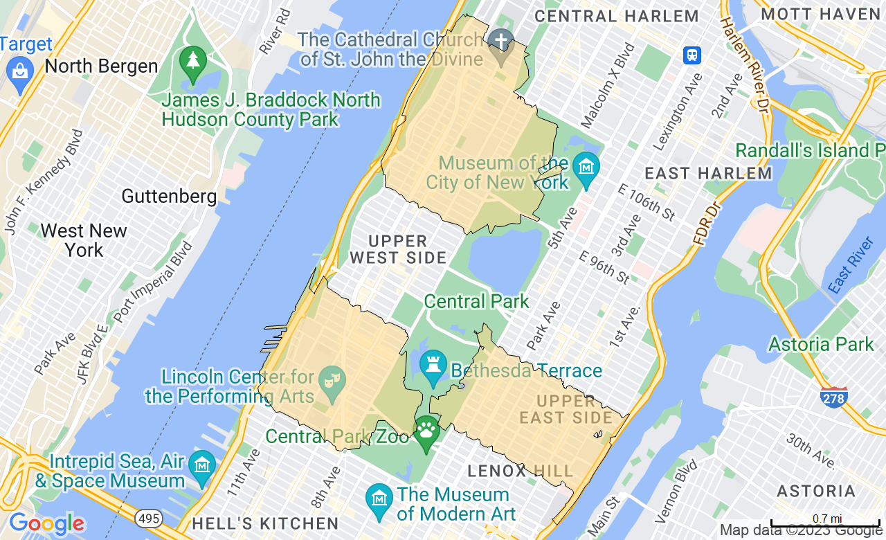 Map of the Manhattan, NY area