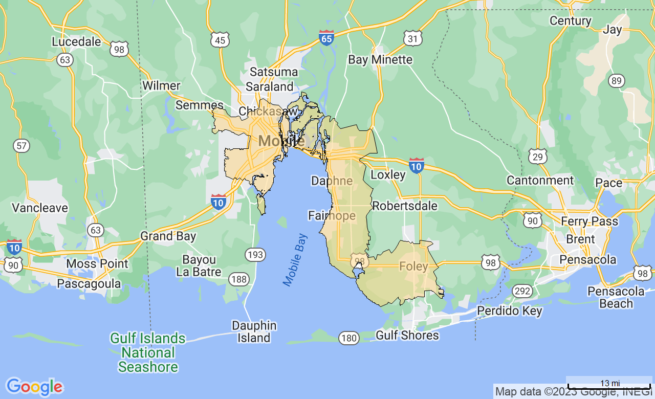 Map of the Mobile & The Eastern Shore area