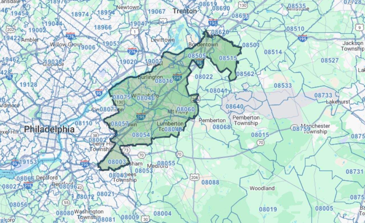 FirstLight Home Care of Mount Laurel - Territory map