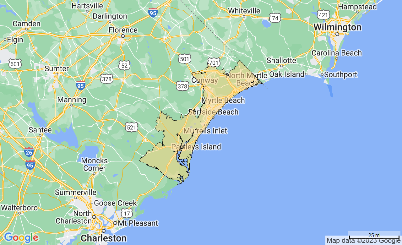 Map of the Myrtle Beach area