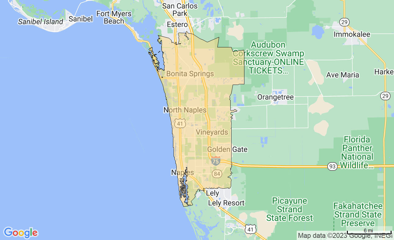 Map of the Naples, FL area