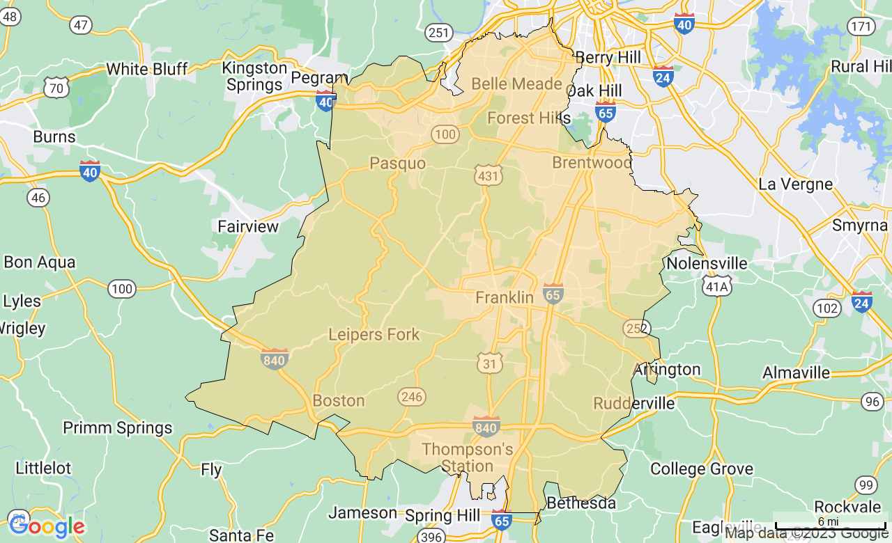 Map of the Nashville Franklin area