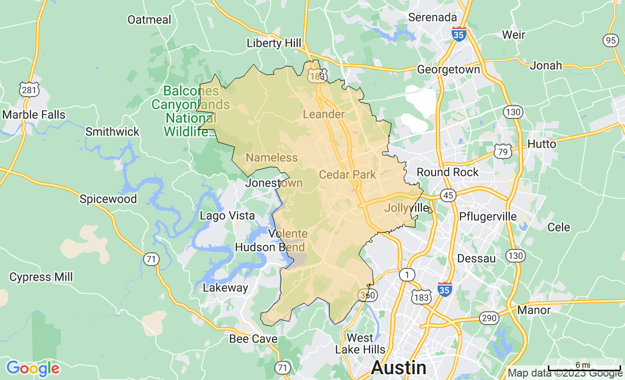 Map of the North Austin, TX area