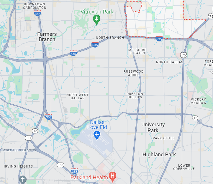 Map of the North Dallas, TX area