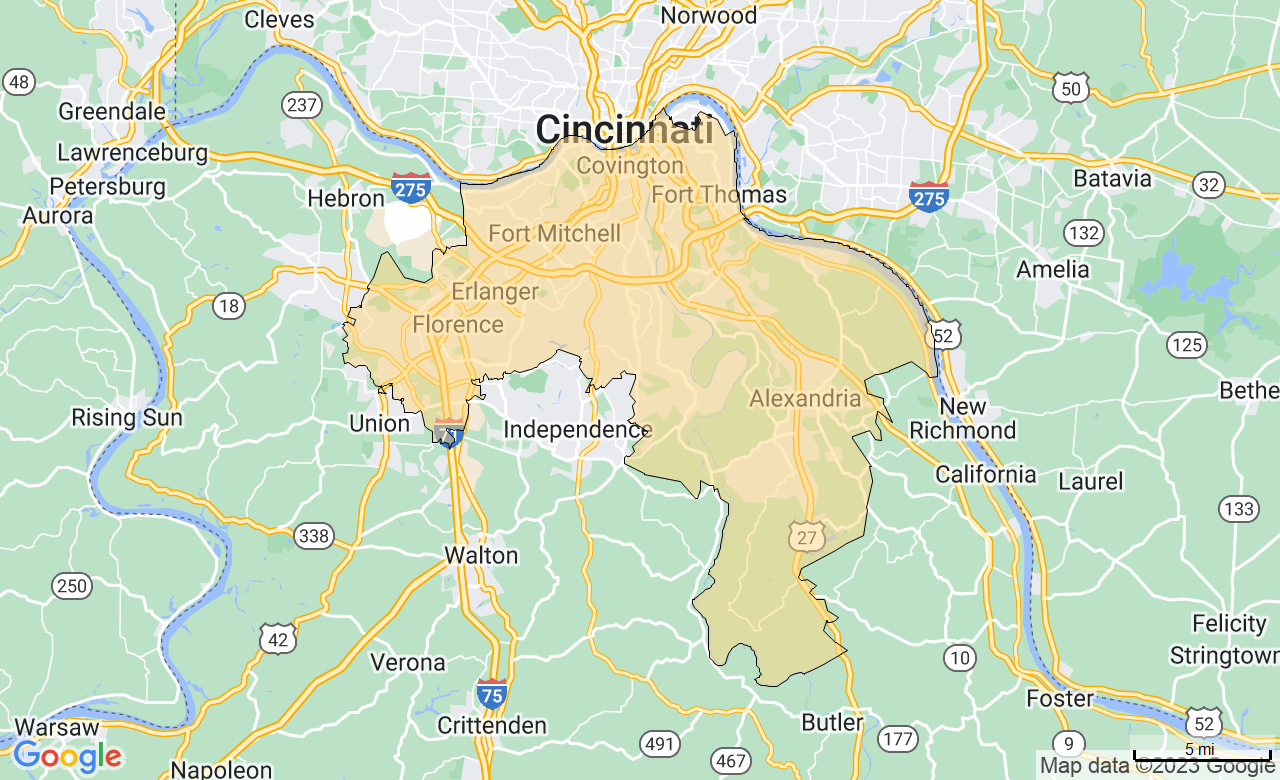 Map of the Northern Kentucky area