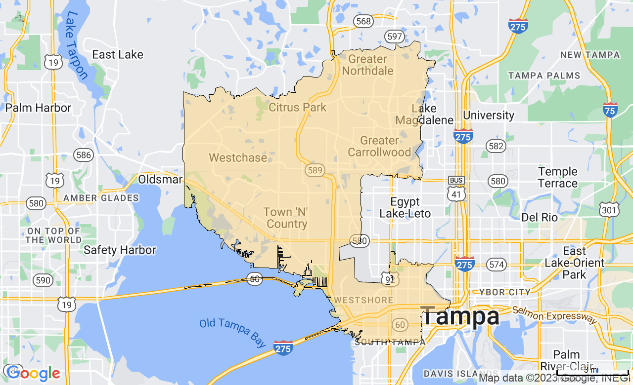 Map of the Tampa and South Tampa area
