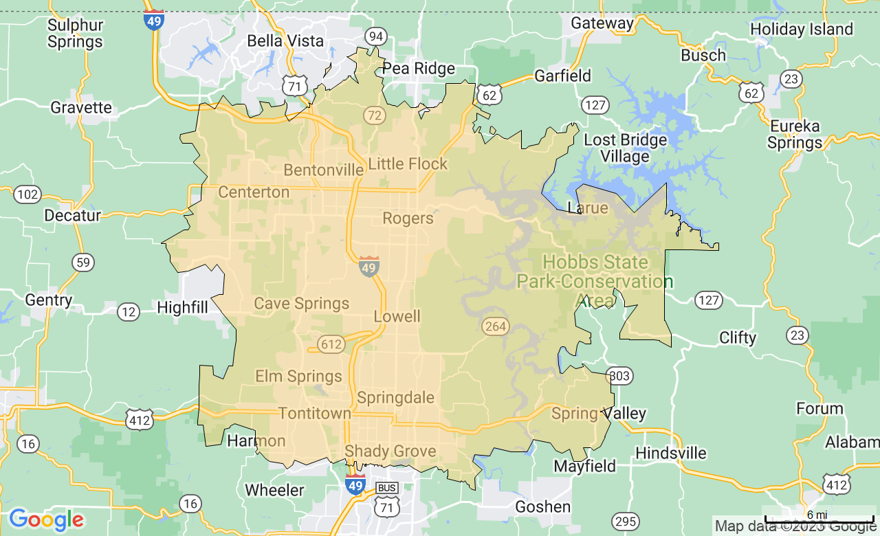 Map of the Northwest Arkansas area
