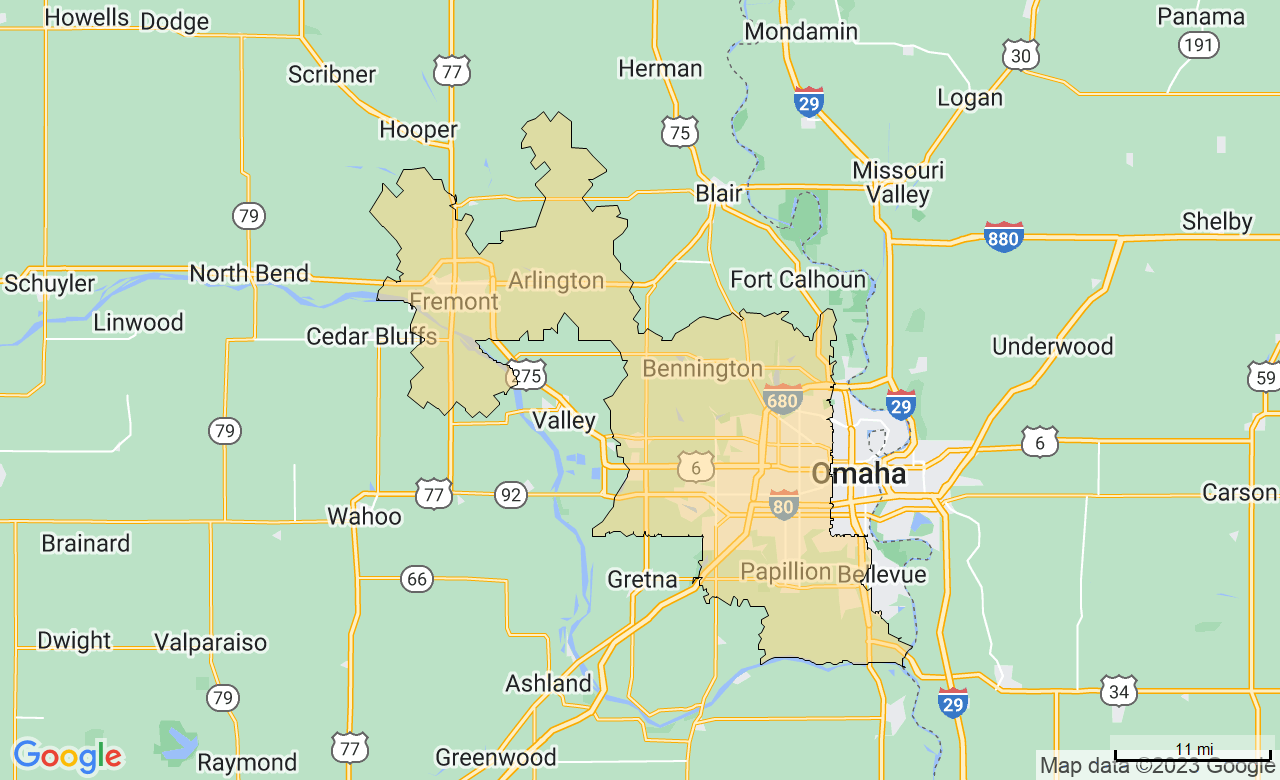 Map of the Omaha, NE area