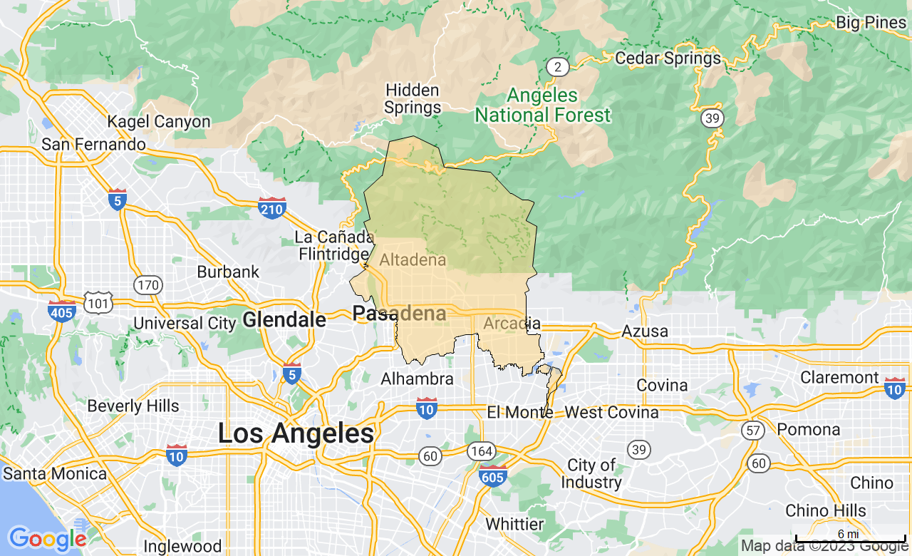 Map of the Pasadena, CA area
