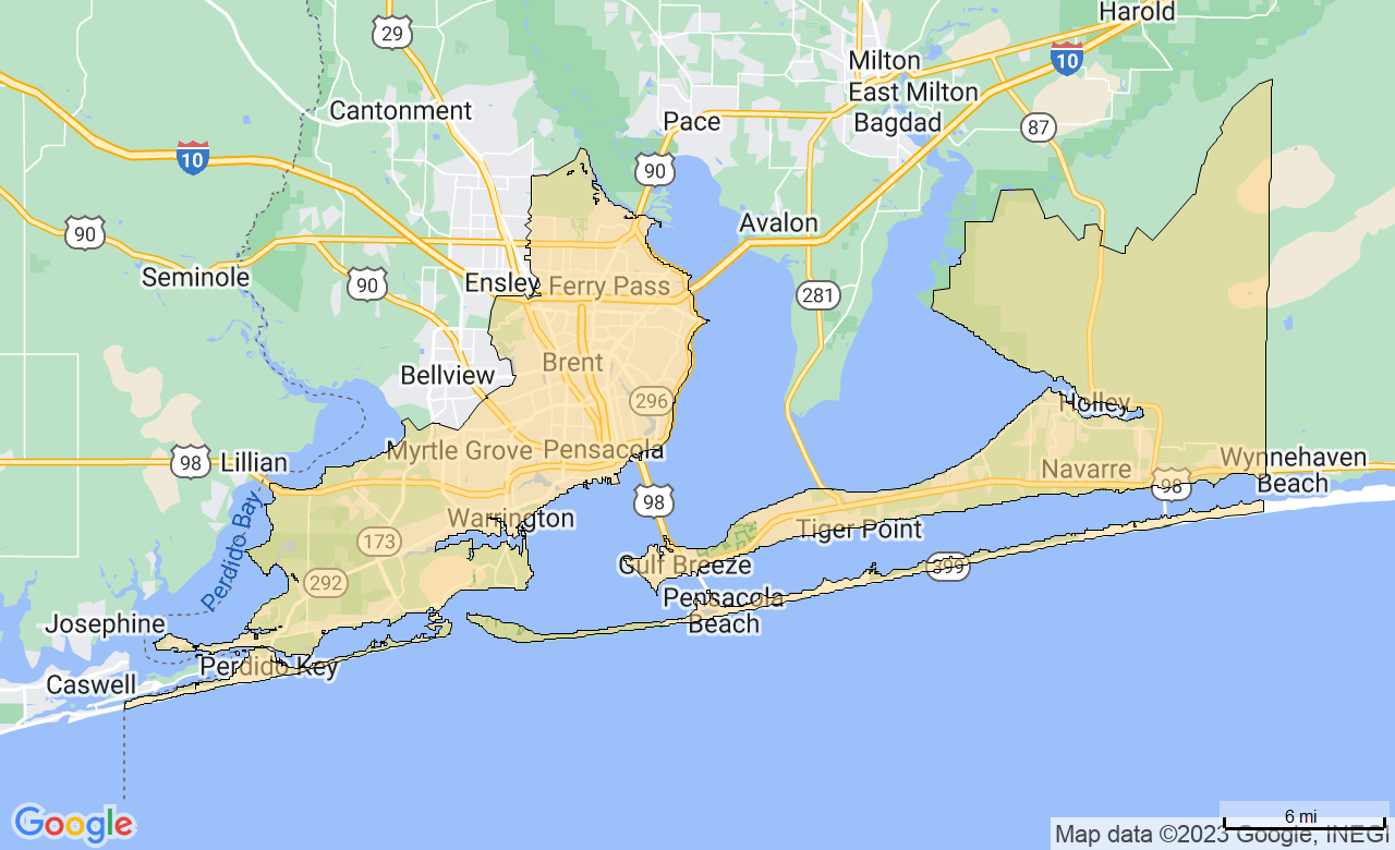 Map of the Emerald Coast, FL area