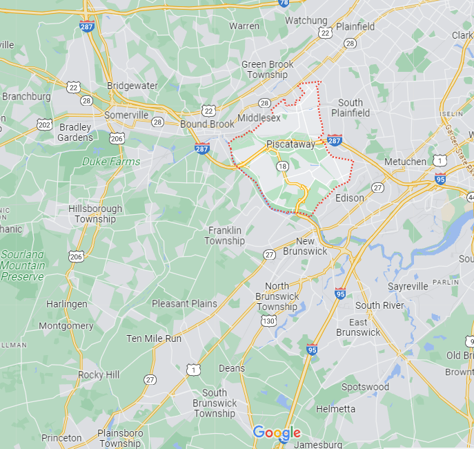 Map of the Piscataway, NJ area