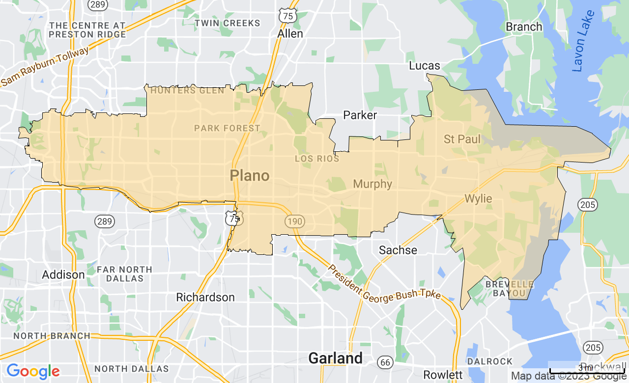 Map of the Plano, TX area