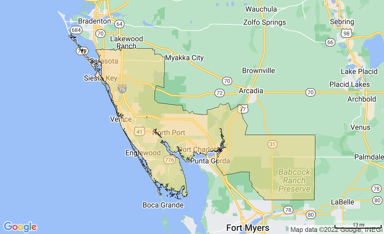 map of the port charlotte FirstLight Home Care Territory