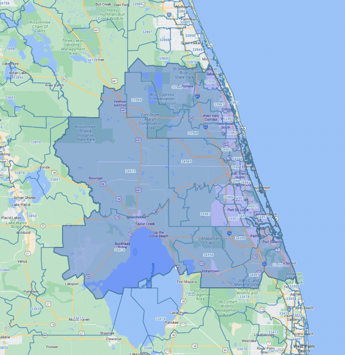 Map of the Treasure Coast area