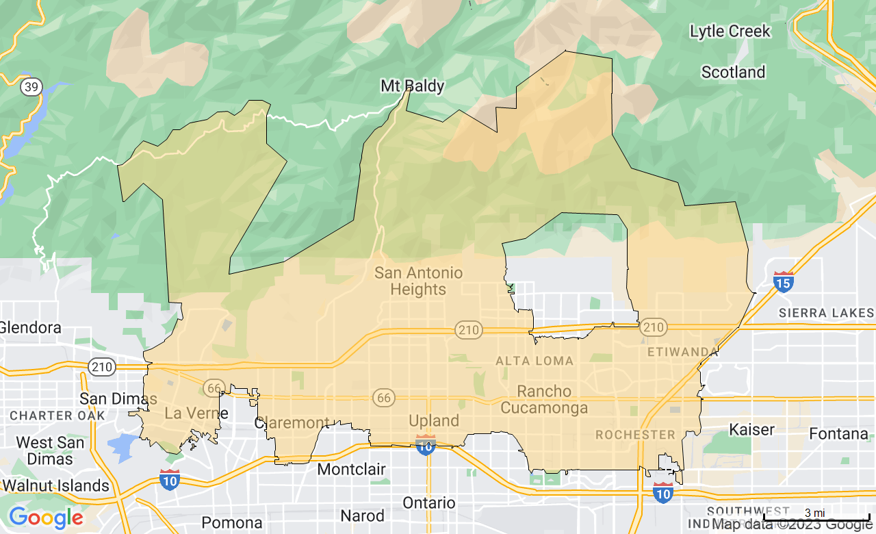 Map of the Rancho Cucamonga, CA area