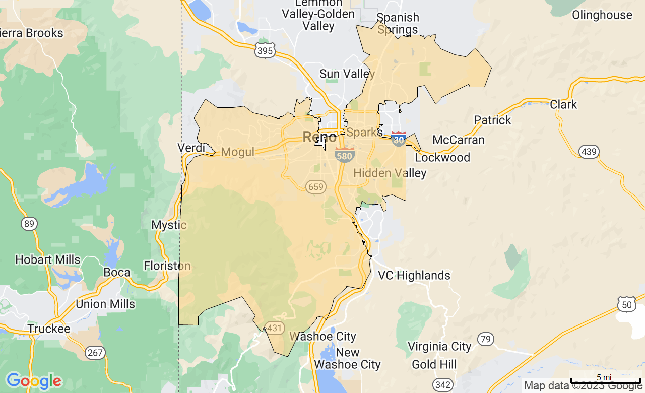 Map of the Reno, NV area