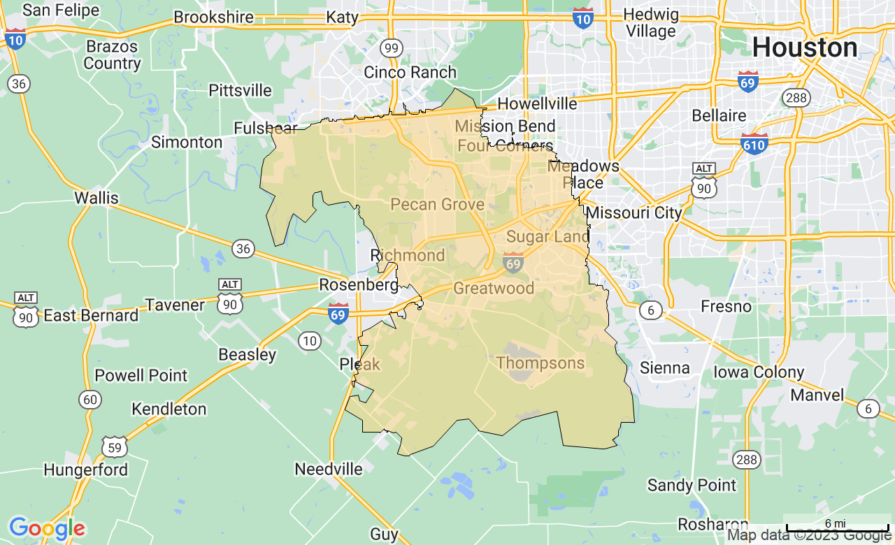 Map of the Richmond and Sugar Land, TX area