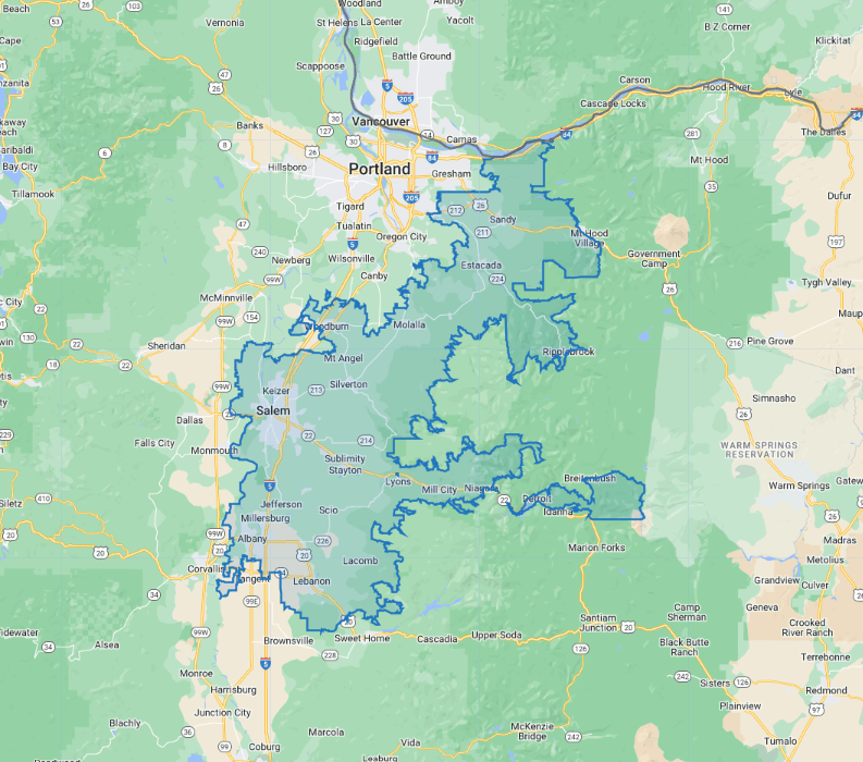 Map of the Salem, OR area